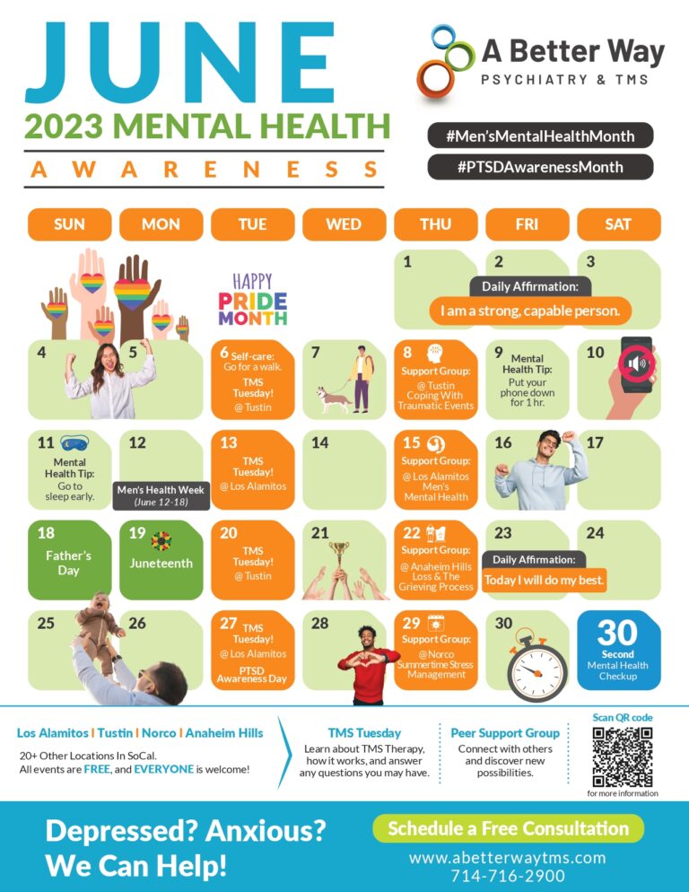 2023 Mental Health Awareness Calendar A Better Way TMS