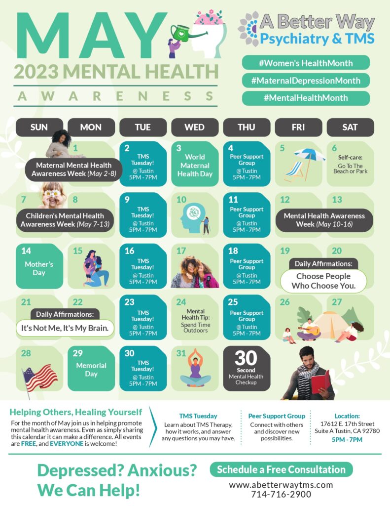 2023 Mental Health Awareness Calendar A Better Way TMS